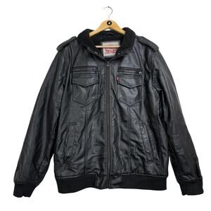 Levi's Black Faux Leather Sherpa Lined Bomber Jacket XL
